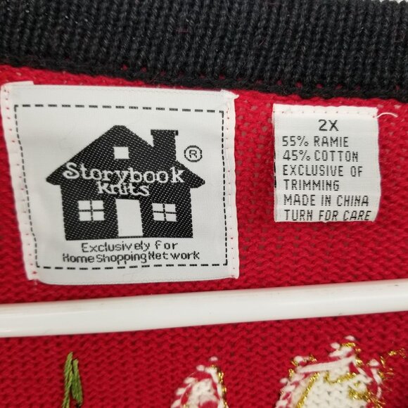 Vintage Storybook Knits World Unity and Peace Diversity Sweater 2X Red Artsy - Picture 12 of 13